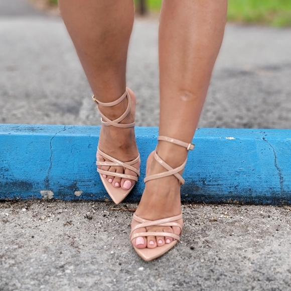 Nude Strappy Pointed High Heels - Picture 2 of 8